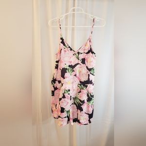 French Connection, women's size 8, halter/shorts one-piece, flower print, black